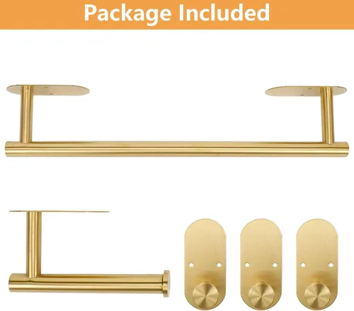 Miniatura 7 de TocTen Juego de 5 toallas para montar en la pared o autoadhesivas, juego de accesorios de baño de acero inoxidable que incluye toallero de 16 Oro