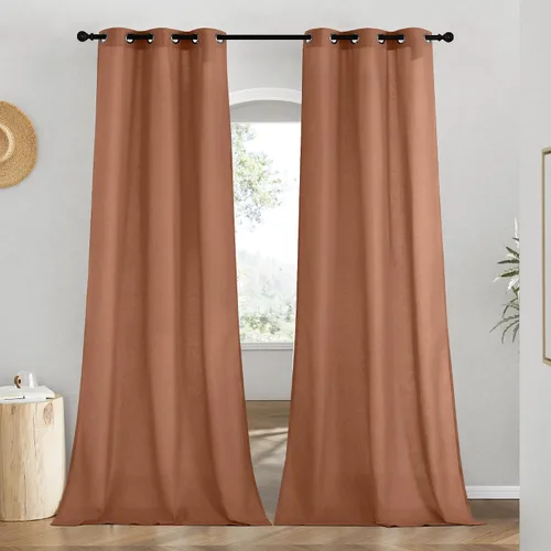 Miniatura 46 de NICETOWN Cortinas de lino natural con textura de lino para dormitorio, mezcla de lino rústica con ojales en la parte superior, semitransparentes