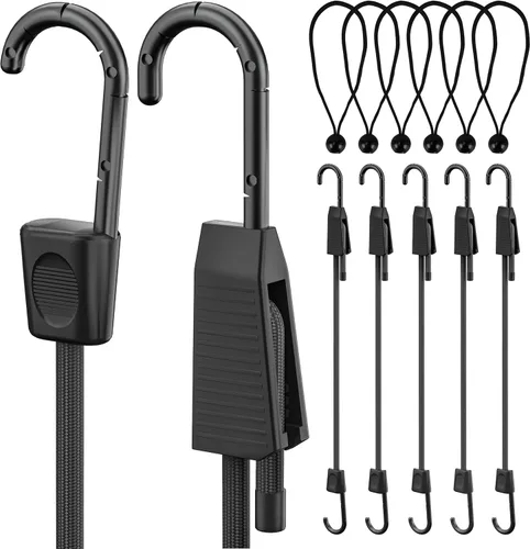 Miniatura 8 de Cordones Elásticos con Ganchos, Cordones Elásticos de 12 Pulgadas Mejorados con Ganchos de Mosquetón, Cuerda Elástica Extra Fuerte UV Resistente