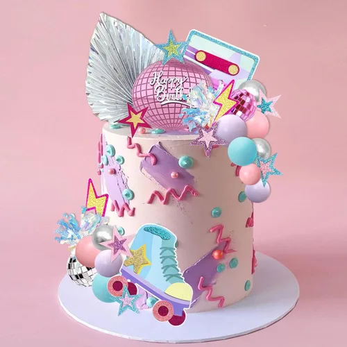 Miniatura 2 de 40 adornos para tartas de patinaje de los años 80 y 90, decoración retro de cumpleaños de niña con mini bolas para patinaje, suministros de fiesta