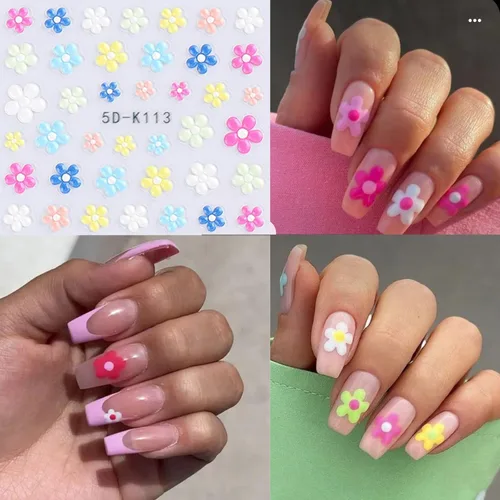Miniatura 4 de Calcomanías de arte de uñas de flores 5D en relieve, calcomanías de uñas autoadhesivas para primavera y verano, accesorios de flores 3D