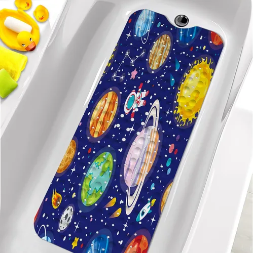 Miniatura 8 de Tapetes de bañera para niños, tapete de baño de astronauta negro antideslizante para bañera de 40 x 16 pulgadas, grande, lavable, antideslizante