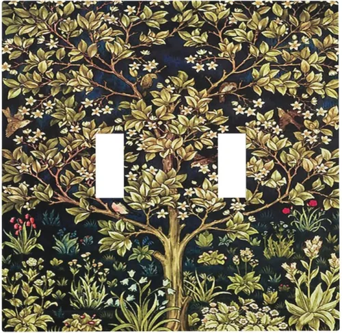 William Morris Tree Of Life Arte Floral Vintage Placa de Interruptor de Luz de 2 Bandas Cubierta de Doble Palanca Placa de Pared Decorativa Placa