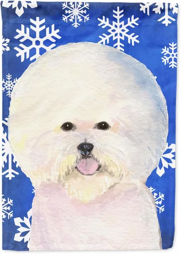 Miniatura 244 de Caroline's Treasures SC9374GF Bulldog English Snow flakes Holiday Garden Flag Buzón Bandera decorativa para patio exterior, patio, obras de arte