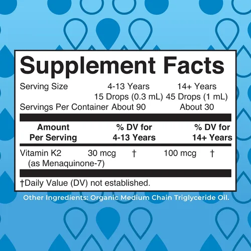 Miniatura 2 de MaryRuth’s Gotas Líquidas de Vitamina K2 MK7 Orgánicas USDA para Adultos y Niños Obtenidas de Natto Menaquinona- 7 Vitamina K2 Vegana