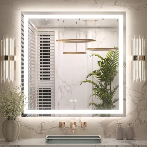Miniatura 13 de Keonjinn - Espejo de baño LED de 24x32 pulgadas con luz, iluminación frontal y trasera, espejos iluminados para la pared del baño con luces