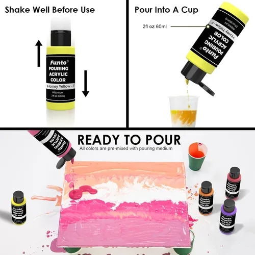 Miniatura 4 de Funto Juego de pintura acrílica para verter, 36 botellas, con aceite de silicona, alto flujo, premezclado, suministros de arte para verter sobre