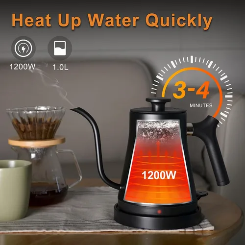Miniatura 3 de Hervidor Eléctrico de Cuello de Cisne, Hervidor de Café de Acero Inoxidable 304, Apagado Automático y Protección Anti-secado, Clásico para Preparar