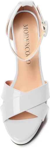 Miniatura 108 de MODENCOCO Sandalias de boda con correa de tobillo sexy para mujer, con plataforma y puntera abierta, tacón de aguja y tacón alto, zapatos de vestir