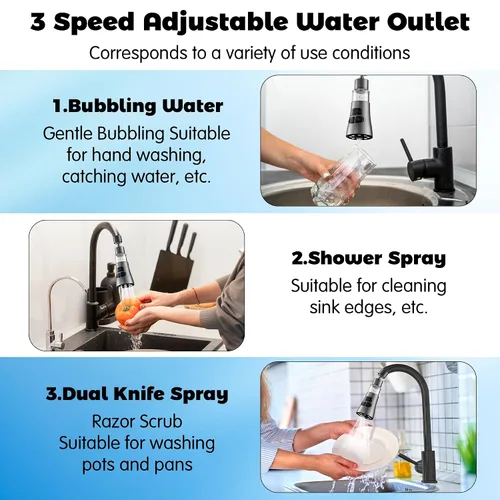 Miniatura 4 de Filtro de Agua para Grifo de Fregadero - Juego de Filtro de Grifo Giratorio de 360° con 9 Accesorios, Extensor Rociador Purificador de 3 Modos