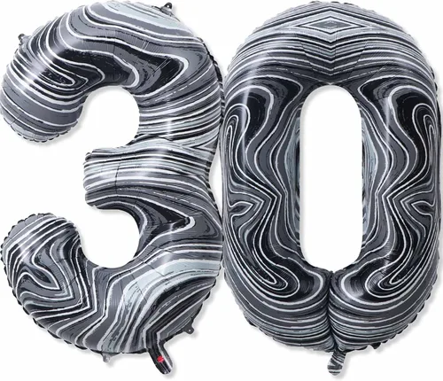 Globos gigantes de papel de aluminio de mármol negro de 40 pulgadas, globos gigantes de helio número 30 para decoraciones de cumpleaños de 30 años,