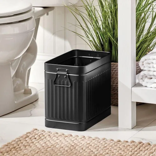 Miniatura 3 de mDesign Cepillo de inodoro compacto de metal, cubo de basura rectangular, cubo de basura/cubo de reciclaje combinado para limpieza y almacenamiento