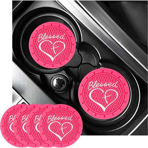 Miniatura 9 de KVAEY 2 PCS Posavasos para Portavasos de Coche, 2.76 Pulgadas Alfombrillas Antideslizantes para Bebidas del Vehículo con Linda Cruz Bendita