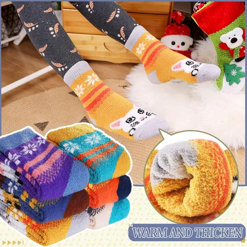 Miniatura 2 de Calcetines peludos para niños y niñas con agarres antideslizantes suaves cálidos acogedores para invierno mullidos para niños y niñas
