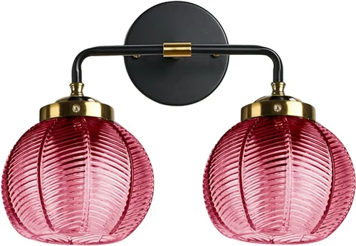 Miniatura 13 de Lámparas de baño de mediados de siglo, aplique de pared de 2 luces con pantalla de vidrio con rayas verdes, luz de montaje en pared, luces modernas