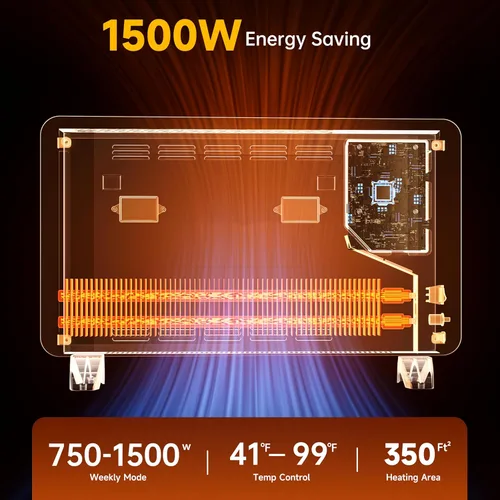 Miniatura 5 de SUNDATE Calentador de convección con control Wifi, calentador de espacio interior, calefacción eléctrica de 1500 W con control remoto, pantalla