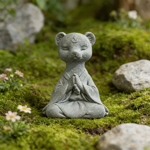 Miniatura 2 de Estatua de zorro meditante, esculturas de zorro rezando, figura zen para pecera, acuario, decoración de estantes al aire libre (A)