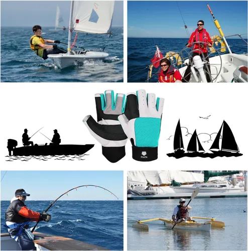 Miniatura 6 de FitsT4 Sports Guantes de vela de 3/4 dedos y agarre, ideales para vela, yate, remo, kayak, pesca, deportes acuáticos para hombres y mujeres