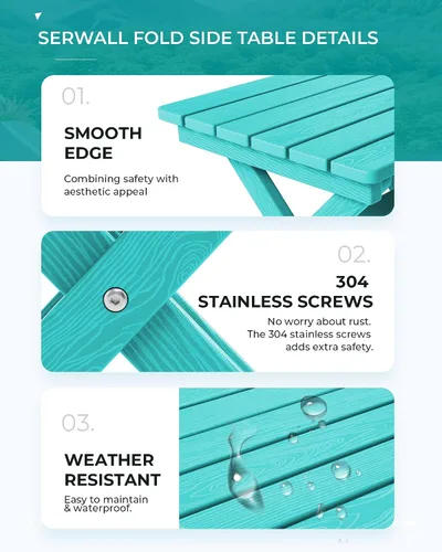 Miniatura 6 de SERWALL Mesa auxiliar Adirondack, mesa auxiliar para exteriores, sin montaje, mesa plegable pequeña de HDPE para patio trasero, piscina, porche