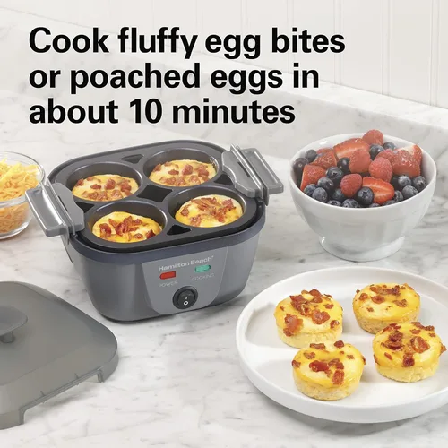 Miniatura 3 de Hamilton Beach Olla eléctrica 6 en 1 para huevos duros, máquina para picaduras de huevos estilo Sous Vide y cazador escalfador, sartén antiadherente
