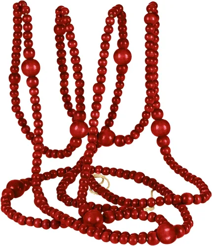 Guirnalda de cuentas de madera de Navidad de 12 pies, redonda, artesanía, granja, vintage, para suministros de decoración de Navidad (rojo oscuro)