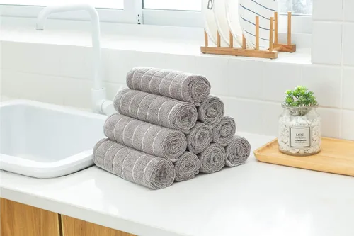 Miniatura 6 de Toallas de cocina de microfibra, suaves, súper absorbentes y sin pelusa – 8 unidades (colores grises diseño de rejilla) – 26 x 18 pulgadas