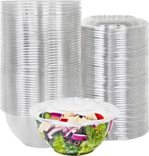 Miniatura 10 de Green Direct Recipientes de ensalada de 18 onzas con tapas, paquete de 25, cuencos de plástico transparente para almuerzo, servir y mezclar