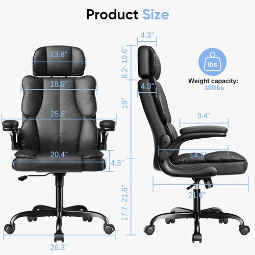 Miniatura 2 de Kensaker Silla de oficina ejecutiva de cuero, silla de computadora con cojín grueso y soporte lumbar, silla de escritorio ergonómica con Negro