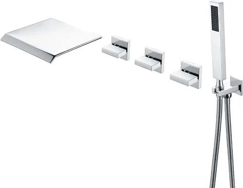Miniatura 15 de Grifo de Montaje en Pared para Bañera con Cascada y Relleno, con Ducha de Mano de Alto Flujo, Negro Mate, SUMERAIN