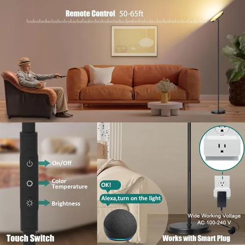 Miniatura 6 de Lámpara de pie, mejorada, 40 W, 4000 lúmenes, súper brillante, lámpara de pie LED para sala de estar, temperatura de color regulable continua 40W