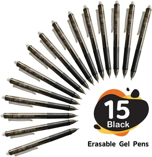 Miniatura 2 de Lineon Bolígrafos de gel borrables, paquete de 15 bolígrafos negros retráctiles borrables, punta fina, desaparecen los errores, tintas negras