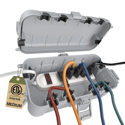 Miniatura 23 de Flemoon Caja eléctrica mediana para exteriores (11.5 x 5.2 x 4 pulgadas), cubierta de cable de extensión impermeable IP54 con 6 puertos de entrada