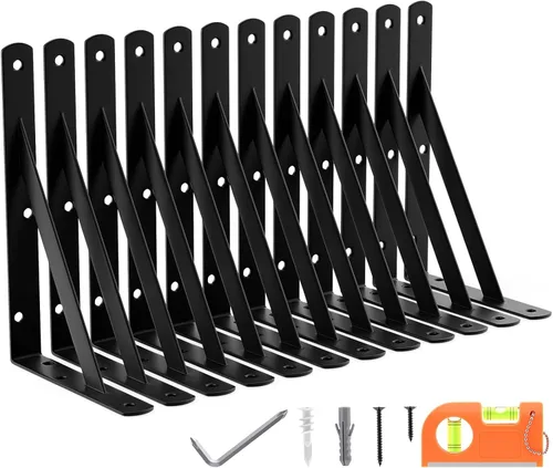 Miniatura 8 de Paquete de 8 soportes de estante resistentes de 14 pulgadas, soporte de pared flotante grande para estantes de almacenamiento de garaje, acabado
