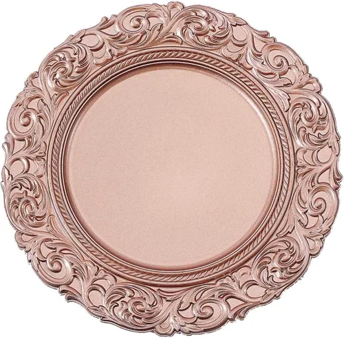 Miniatura 14 de Efavormart juego de 6 platos de plástico redondos de 35.56 cm, negro/dorado con diseño barroco grabado en el borde para eventos de boda y fiesta