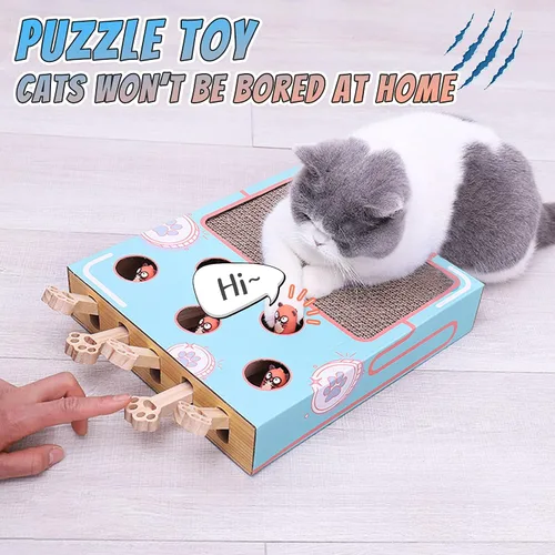 Miniatura 4 de Juguetes de enriquecimiento para gatos de interior con almohadilla para rascar gatos, caja de cartón para gatos para divertirse mucho, juguete
