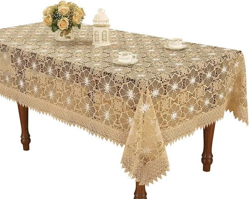 Miniatura 7 de Mantel pequeño de encaje beige para mesa de centro pequeña, redondo de 36 pulgadas