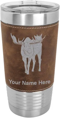 Miniatura 10 de LaserGram Vaso aislado al vacío de 20 onzas, alce, grabado personalizado incluido (piel sintética, estilo béisbol)