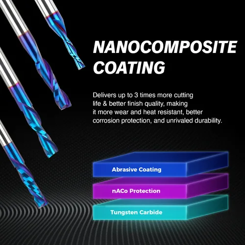 Miniatura 5 de ZahyoX Broca de enrutador de compresión de 1/4", broca CNC en espiral de corte hacia arriba y hacia abajo, fresa de carburo sólido con recubrimiento