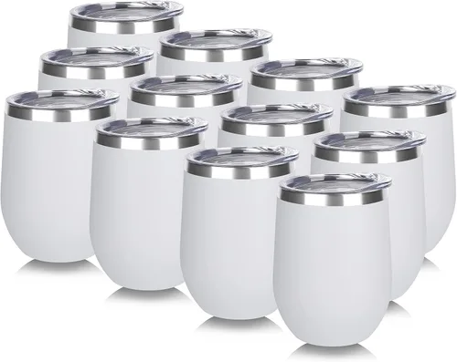 Miniatura 49 de DOMICARE - Juego de 8 vasos de vino de 12 onzas con tapa, hechos de acero inoxidable con aislamiento al vacío de doble pared, color celeste Azul