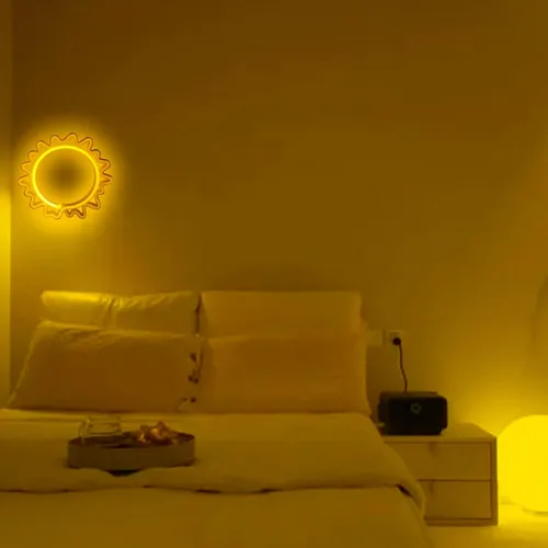 Miniatura 4 de Letrero de neón para decoración de pared, estético, amarillo, para dormitorio, USB/3-AA, funciona con pilas, luz nocturna para decoración de luz