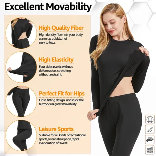 Miniatura 5 de UNIQUEBELLA Conjunto de ropa interior térmica para mujer, conjunto de capa base larga para mujer, conjunto de ropa interior atlética