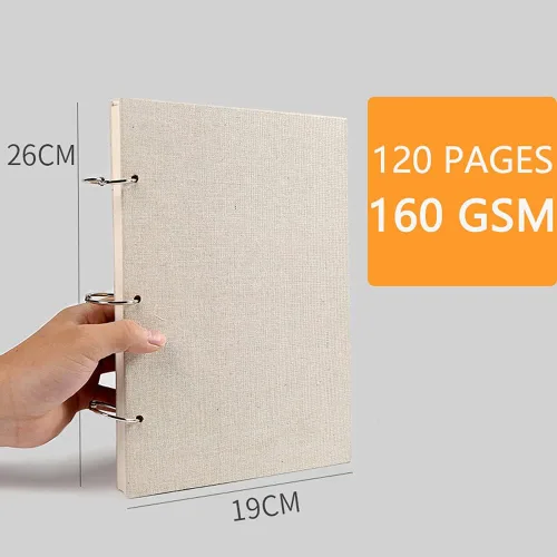 Miniatura 2 de Cuaderno de bocetos retro en espiral, tapa dura, de lino, 120 páginas, 160 GSM, grueso, recargable, hojas sueltas, para dibujo artístico, papelería