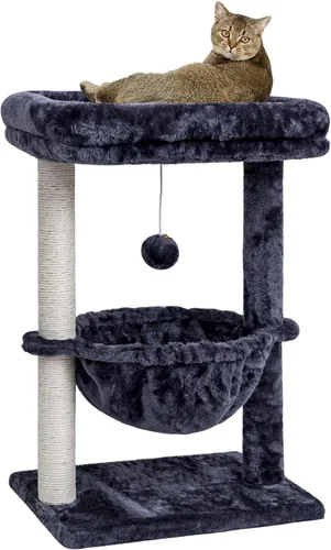 Miniatura 11 de SYANDLVY Árbol pequeño para gatos de interior, torre de actividad para gatos con poste rascador para gatitos, muebles para gatos con cesta y bola