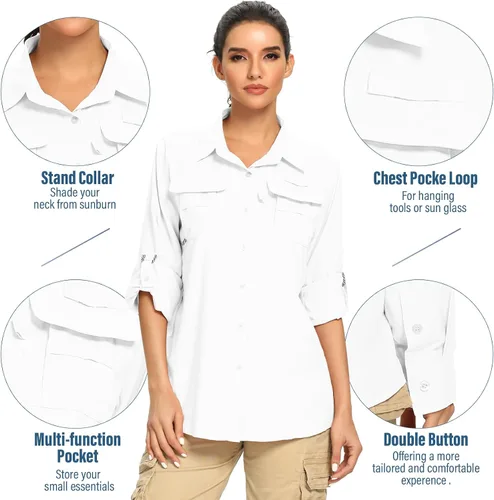 Miniatura 2 de Camisas de manga larga UPF 50 para mujer, protección solar UV, safari, secado rápido, pesca, senderismo, viajes