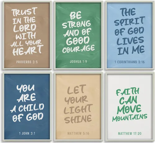 Conjunto de 6 impresiones de pared de lona cristiana para guardería, versículos bíblicos para niños, citas inspiradoras, pintura, imagen, decoración