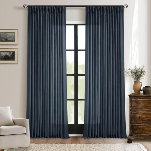 Miniatura 35 de Cortinas de lino natural con pliegues fruncidos de 120 pulgadas de largo para sala de estar, cortinas plisadas con ganchos y lengüeta trasera