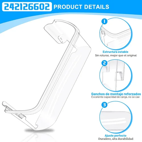 Miniatura 4 de [2 PAQUETES] Estante de repuesto para puerta de refrigerador 242126602 actualizado para Frigidaire - Reemplazo de estante de puerta de refrigerador