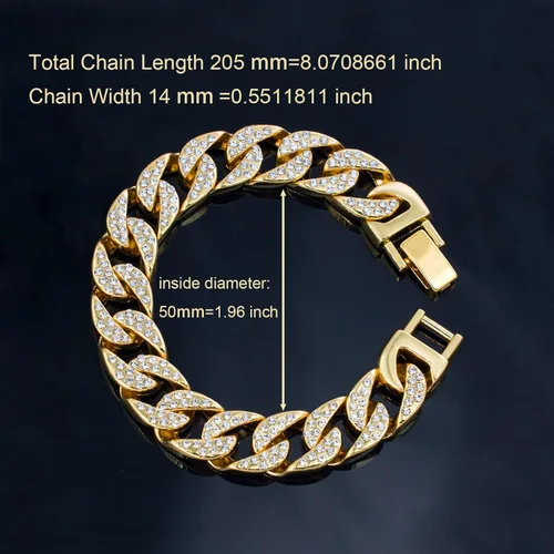 Miniatura 2 de DAILI 14K Gold Bracelets for Men, Cuban Link Bracelet Mens 8 inch Length CZ Hip Hop Bracelet Chain Bracelet Iced Out Cuban Stainless Steel Bracelet