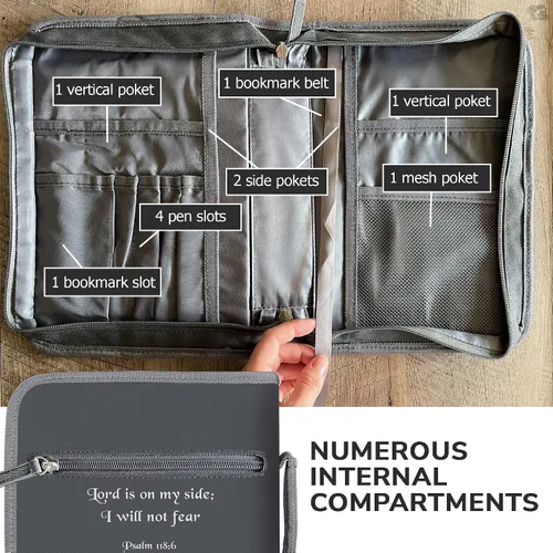 Miniatura 23 de DEHITE Funda para la Biblia para mujer, bolsas de transporte de la Biblia, tamaños medianos y grandes, ranuras para bolígrafos, tela de primera