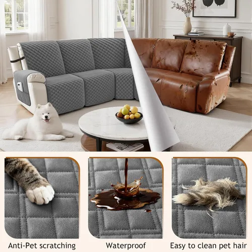 Miniatura 6 de Arfntevss - Fundas impermeables para sofá seccional reclinable en forma de L, funda antideslizante lavable para sofá reclinable, juego de fundas